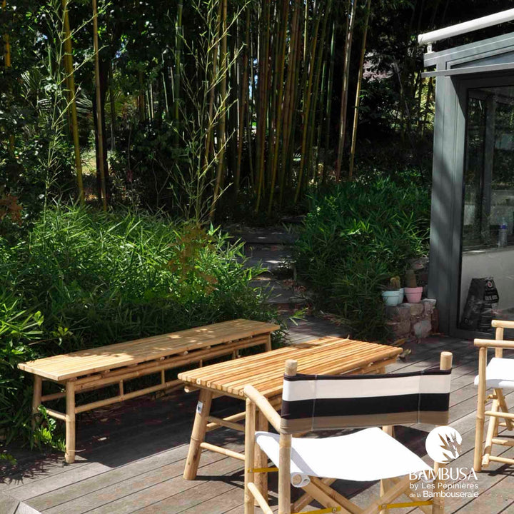 Banc Shiba — banc de jardin en bambou naturel brut — mobilier de jardin