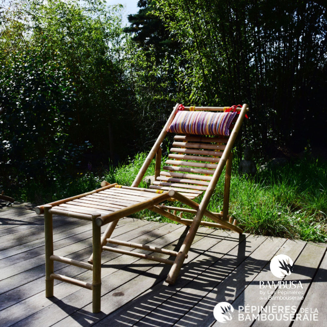 Chaise longue Yusha — chaise longue de jardin en bambou naturel pliante — salon de jardin