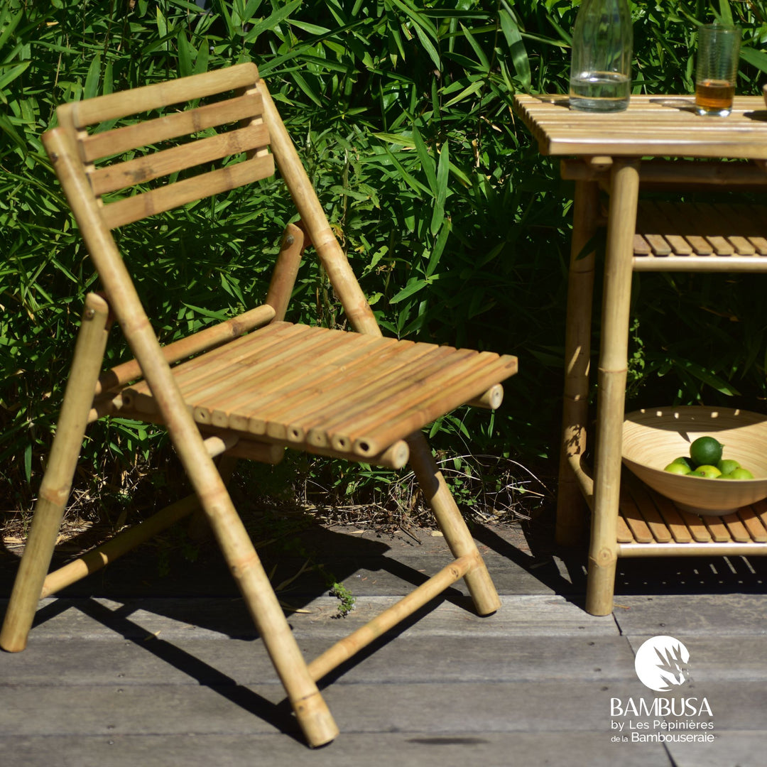 Chaise pliante Phyllo — chaise de jardin en bambou naturel — salon de jardin