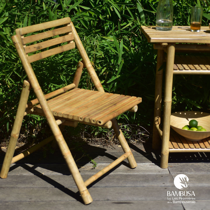Chaise pliante Phyllo — chaise de jardin en bambou naturel — salon de jardin