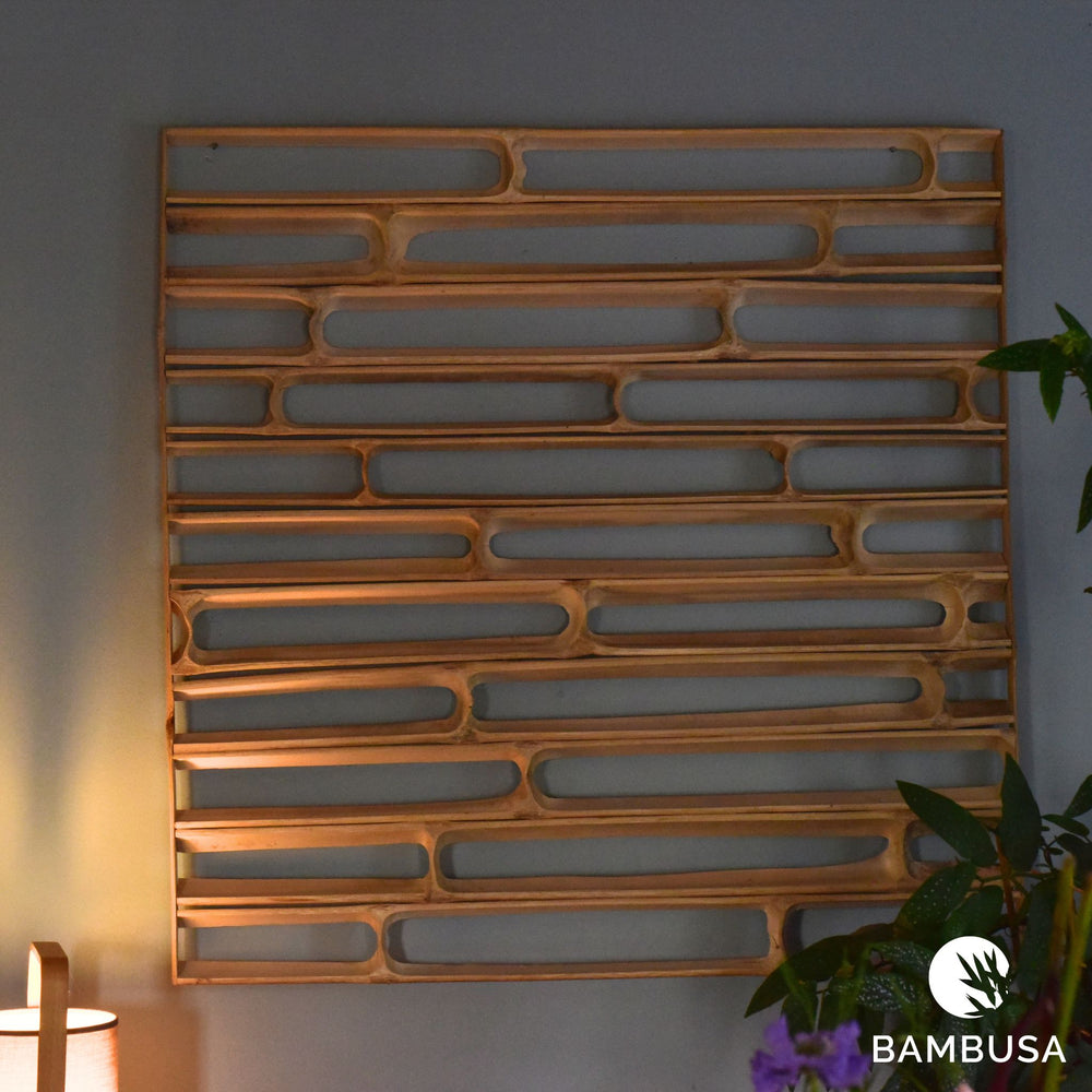 Cadre mural Hibano 100×100 cm — Décoration extérieure en chaumes de bambou — cadre mural en bambou