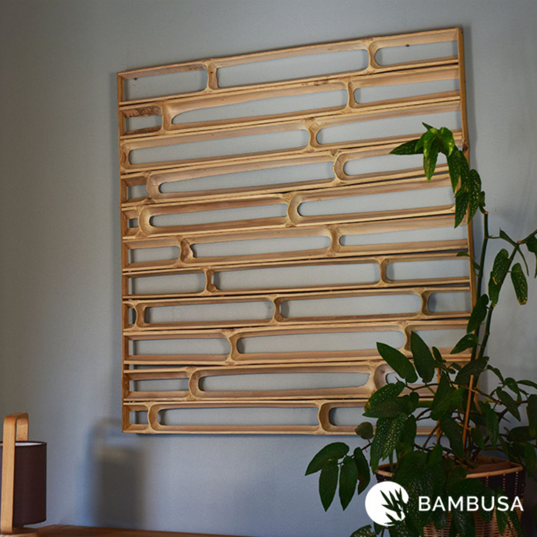 Cadre mural Hibano 100×100 cm — Décoration extérieure en chaumes de bambou — décoration de jardin