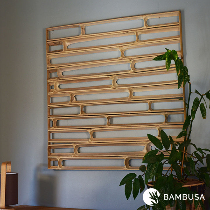 Cadre mural Hibano 100×100 cm — Décoration extérieure en chaumes de bambou — décoration de jardin