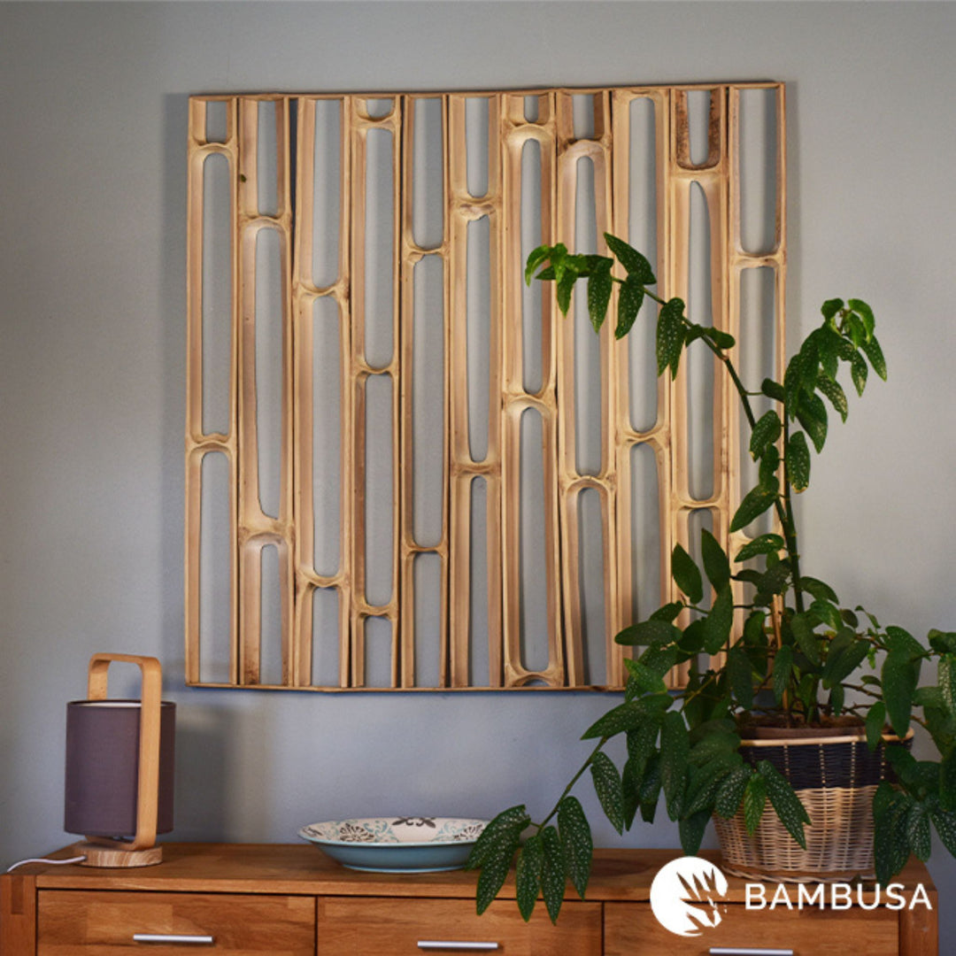 Cadre mural Hibano 100×100 cm — Décoration extérieure en chaumes de bambou