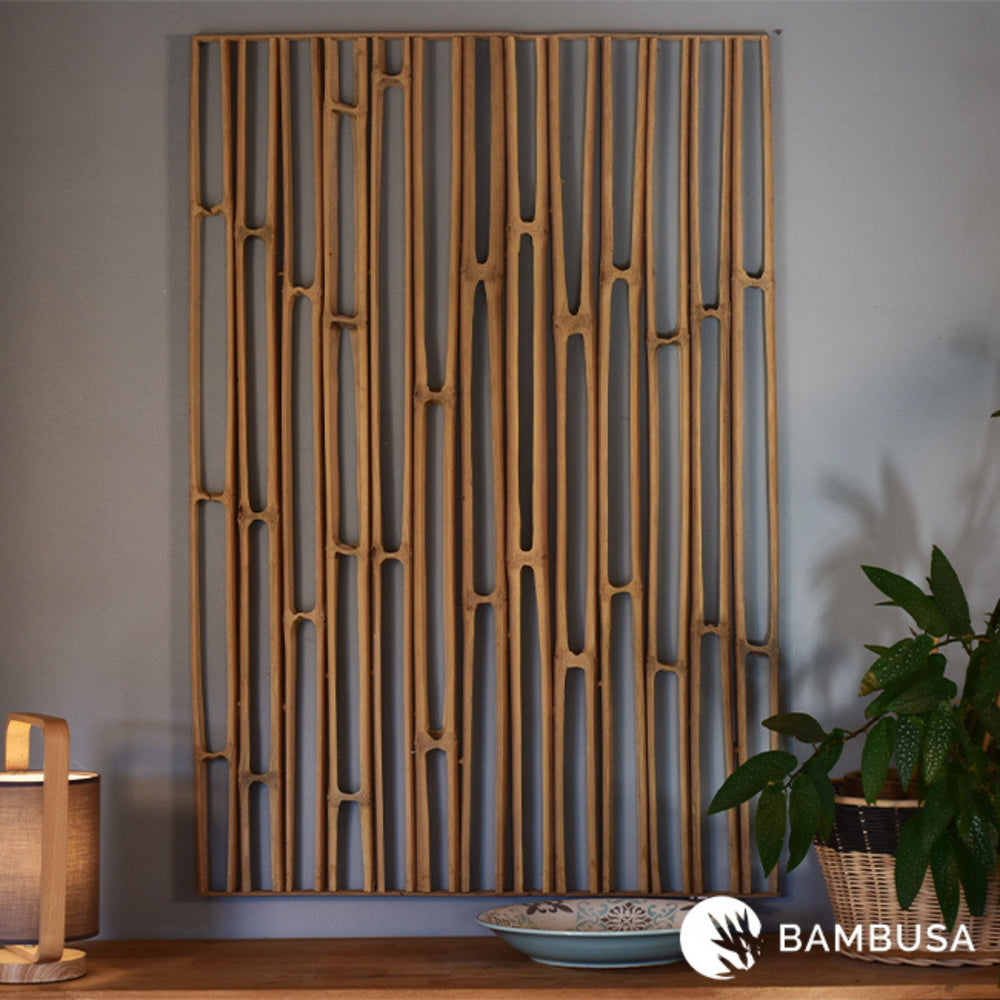 Cadre mural Hibano 120×80 cm — Décoration extérieure en chaumes de bambou — cadre mural en bambou