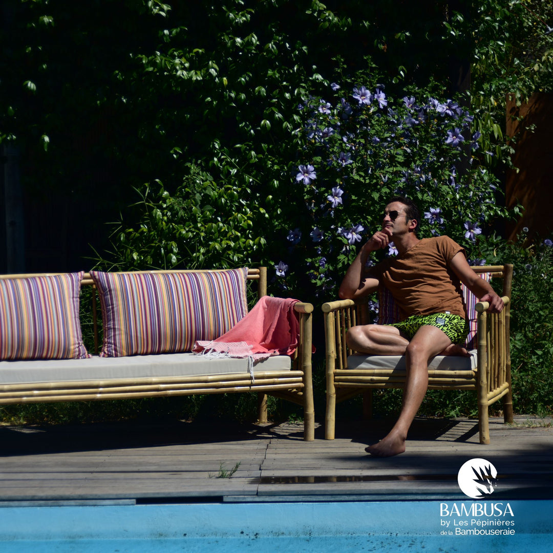 Fauteuil Siamen — fauteuil de jardin en bambou naturel brut — Bambusa, spécialiste du bambou