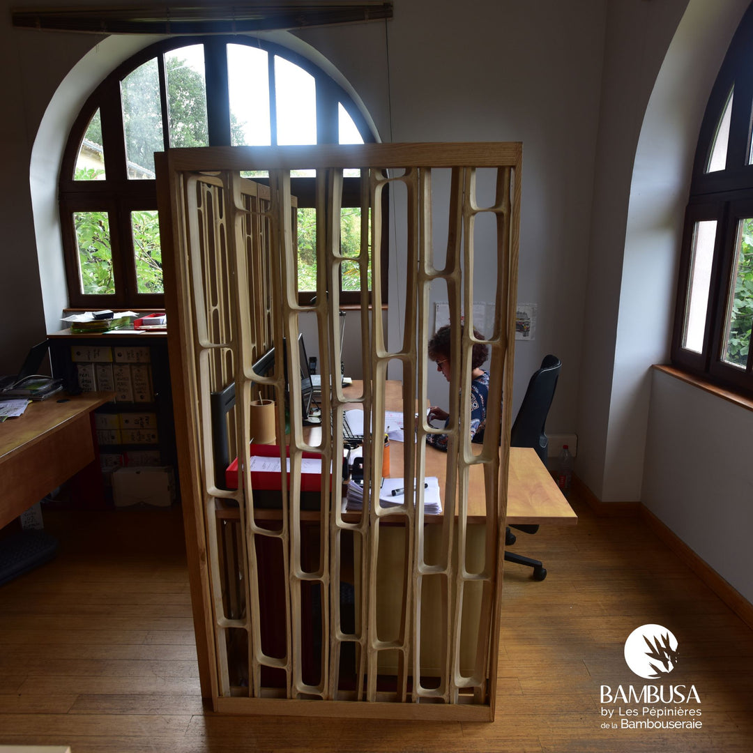 Cloison Otatea 200 × 100 cm — claustra en tranches de bambou et châtaignier