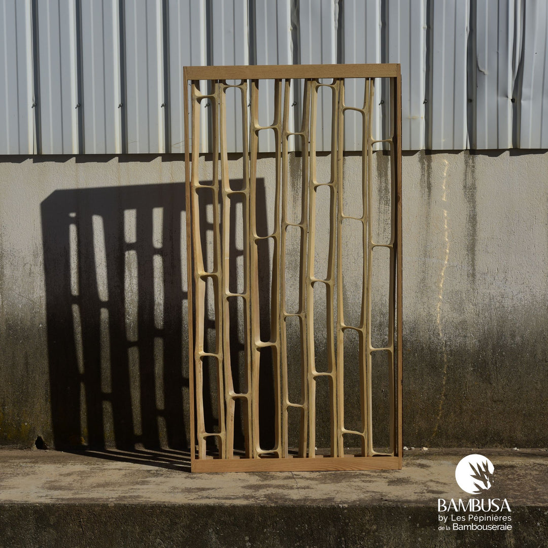 Cloison Otatea 200 × 100 cm — claustra en tranches de bambou et châtaignier